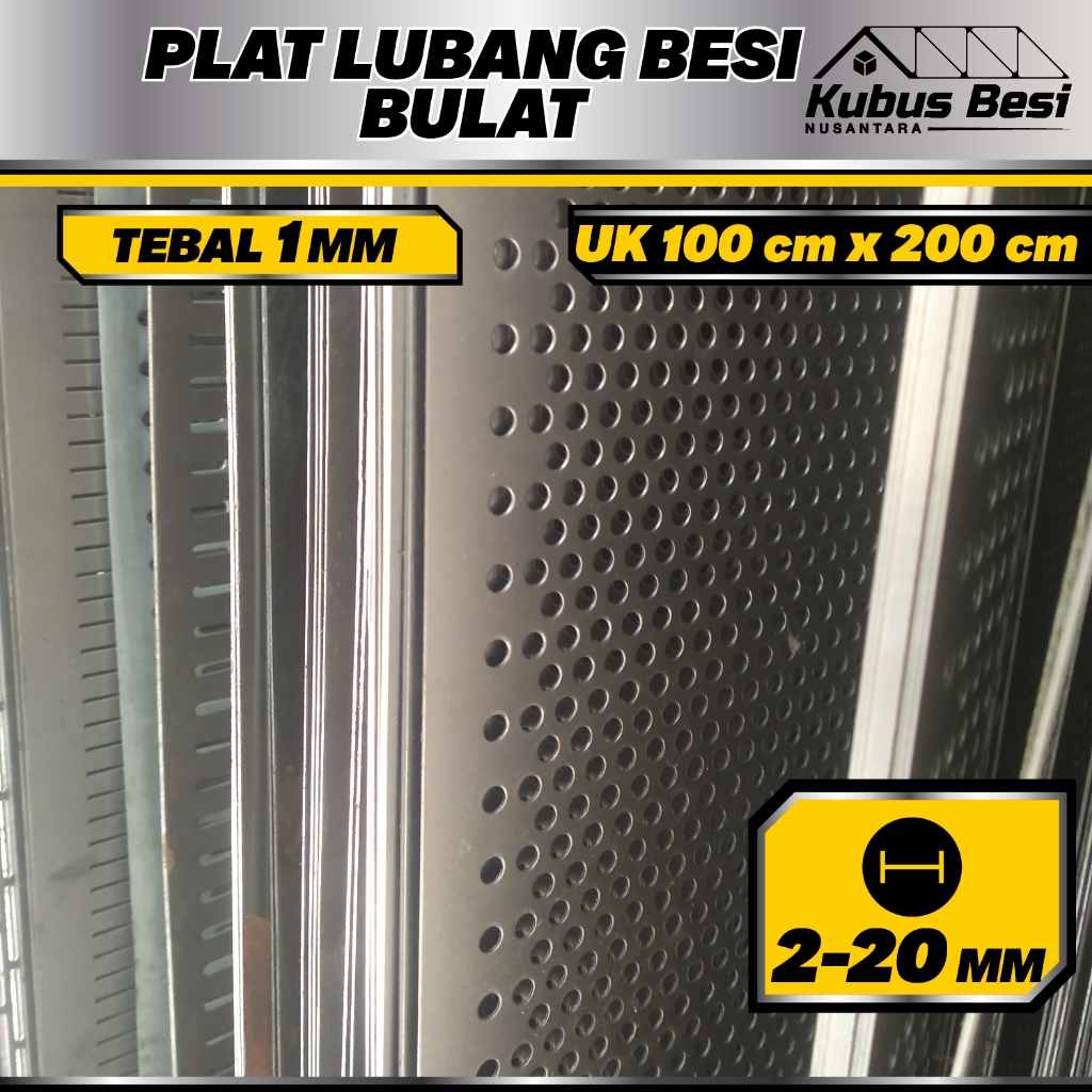 100x200 cm - Plat Lubang Bulat 2,3,4,5,6,7,8,9,10,12,14,16,18,20 mm - Tebal 1 mm. Ram Gril/Plat Luba