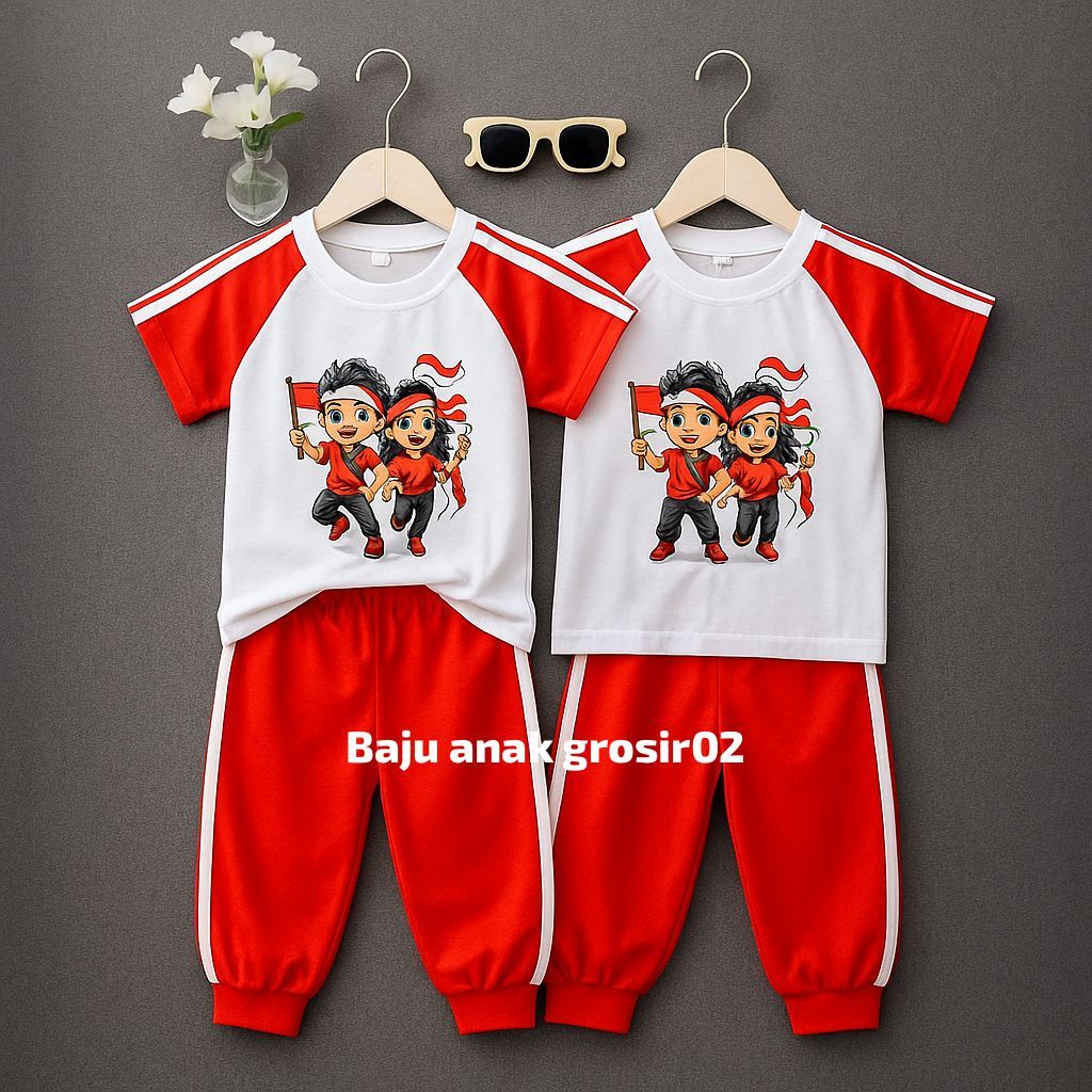 Set Baju Anak Laki-Laki Perempuan Tema Merah Putih Kemerdekaan