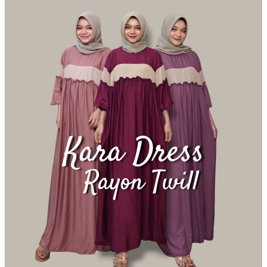 ZAYNA - Kara Dress Rempel Bahan Rayon Twill Lengan Balon Gamis Jumbo