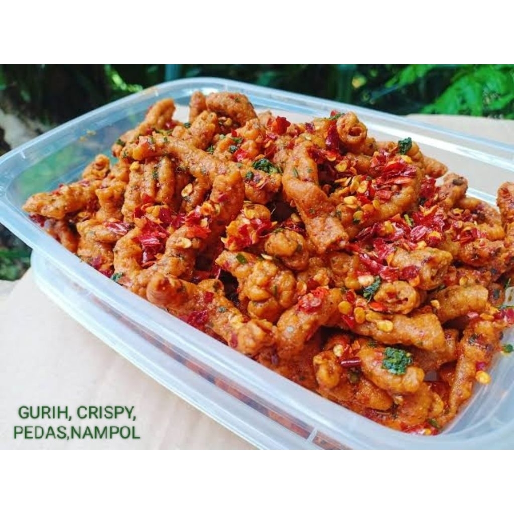 

(PROMO ISI 200Ggram) PREMIUM, USUS Crispy daun jeruk,gurih, crispy,pedas,nikmat,tidak bau amis