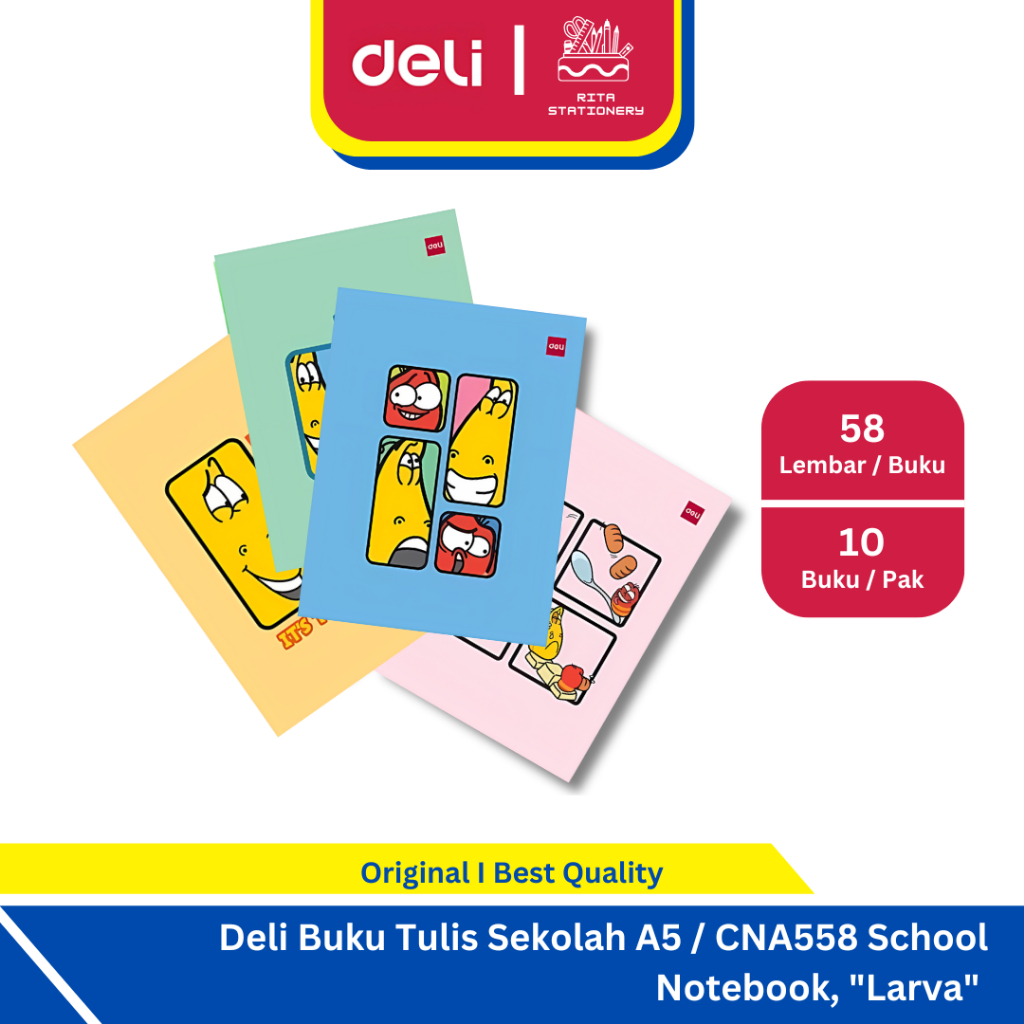 

Deli Buku Tulis Sekolah 58 Lembar Ukuran Kuarto A5 sewing / CNA558 School Notebook, "Larva" Murah Berkualitas- 1 Pack isi 10 buku