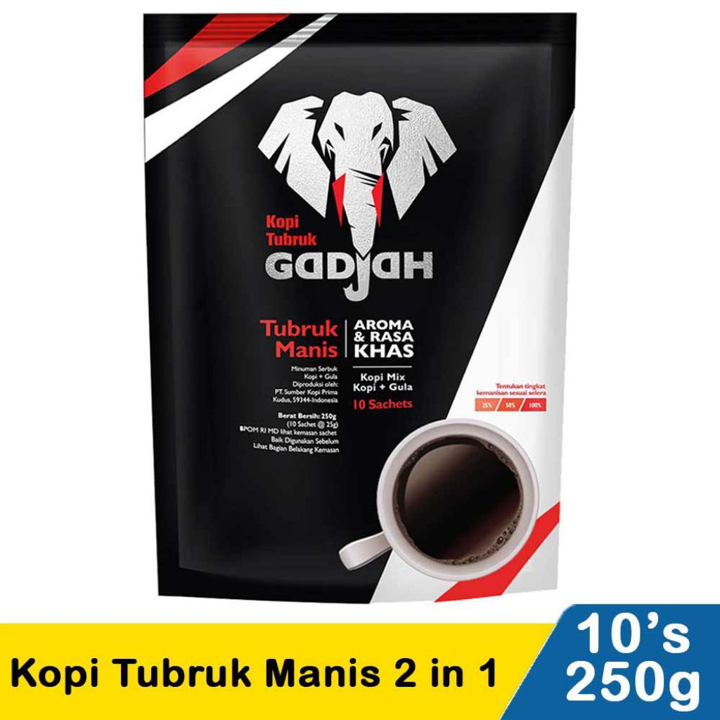 

Kopi Tubruk Gadjah 2 in 1 kopi plus gula 10pcs