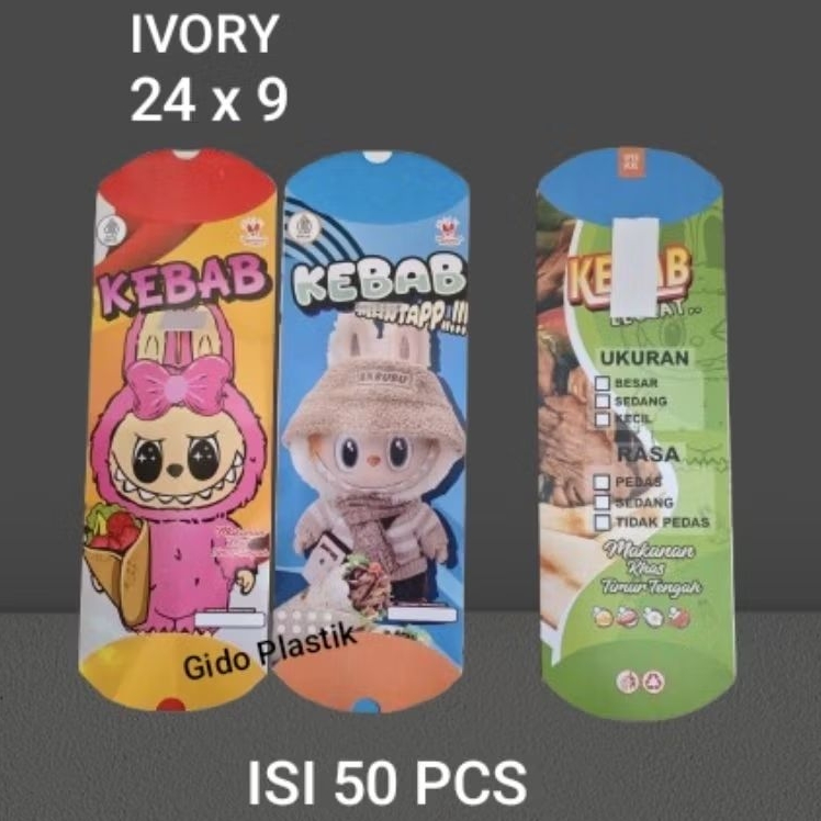 

Bungkus kebab/Kemasan Kebab/ Box Kebab ukuran 24 cm x 9 cm isi 50 pcs bahan ivory