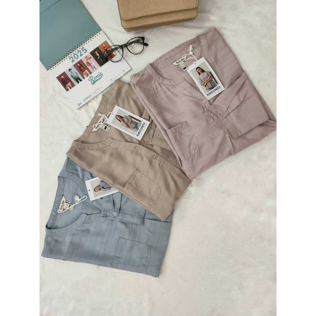 Kemeja Wanita Remix Jeans RKLC.707B Atasan Blouse Katun Polos Lengan Panjang