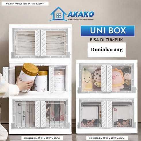 LEMARI PLASTIK LIPAT BOX LIPAT AKAKO UNIBOX 4 SUSUN POLOBOX PUTIH TRANSPARANT