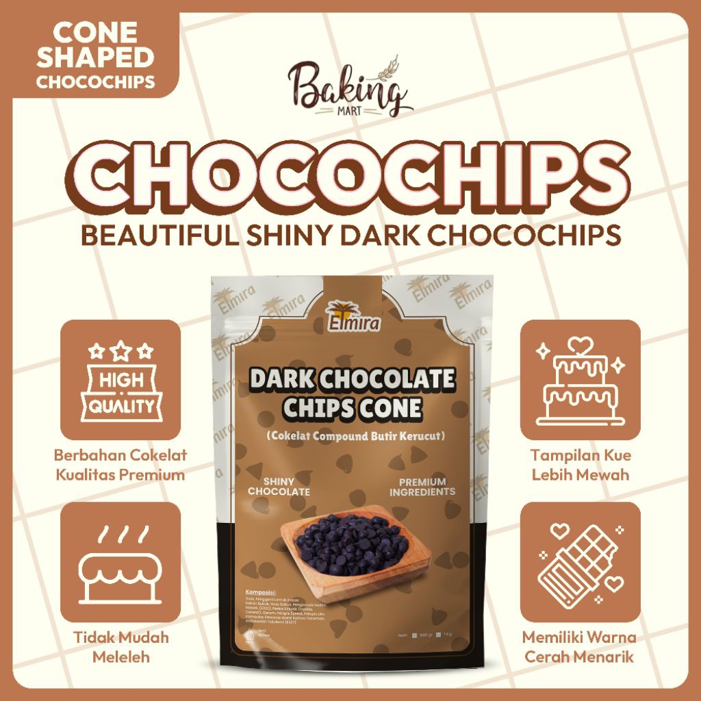 

Elmira Chocolate Chips Cone 1kg / cokelat chips / cone / choc chip / choco chip kerucut / toping coklat