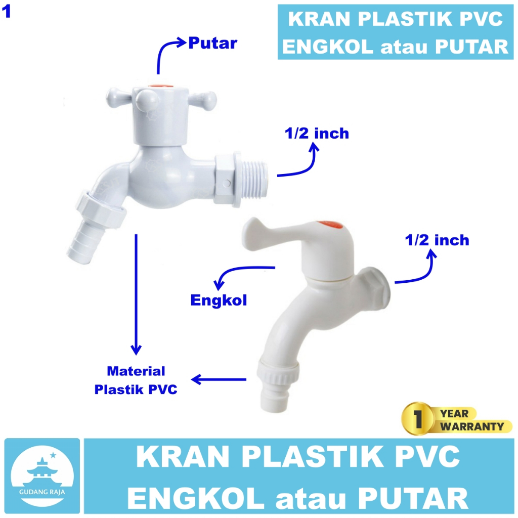 Kran Air Engkol Plastik PVC 1/2 inch Tembok Keran Taman Kamar Mandi Wastafel Mesin Cuci Cebol