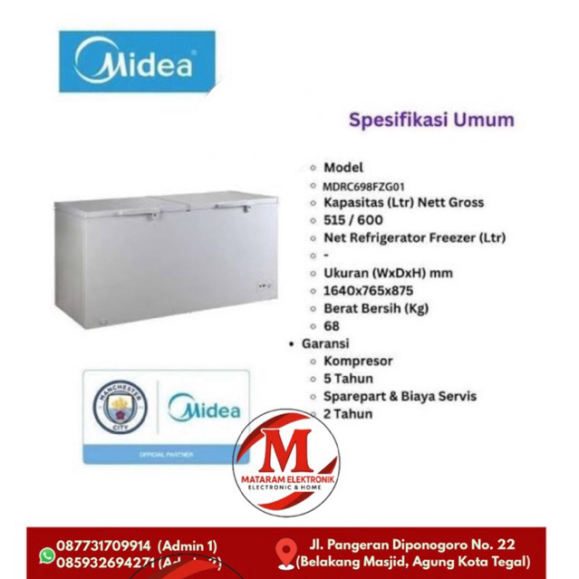 Chest Freezer 2 Pintu 600 Liter MIDEA Type : MDRC 698 (Freezer/Chiller)