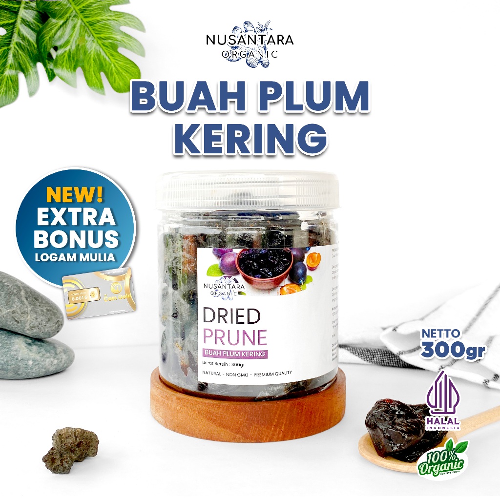 

Nusantara Organic Plum Kering Prunes Buah Asli Organik Dried Fruit Snack Sehat Bebas Tambahan 300gr