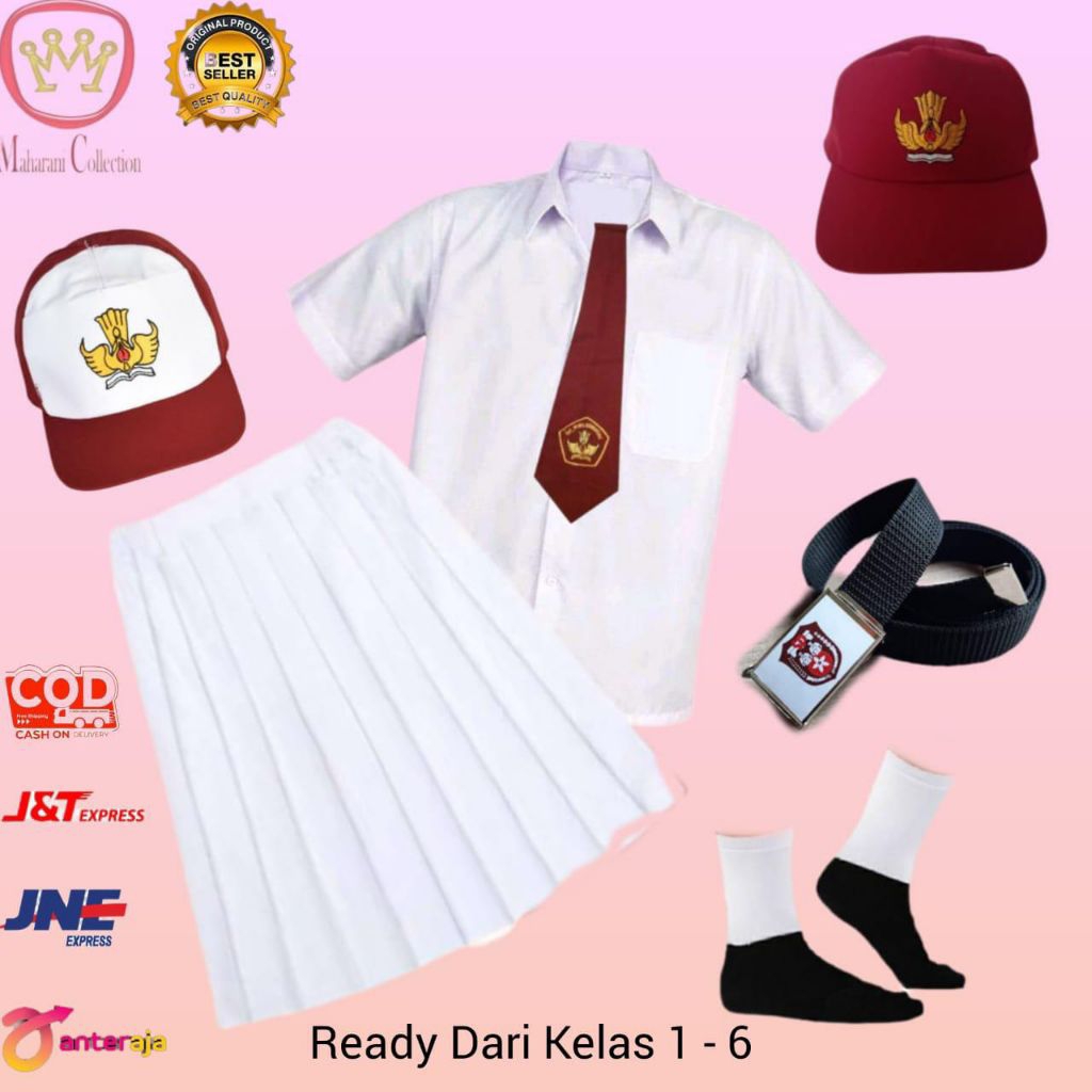 SERAGAM SEKOLAH SD PASKIBRA PEREMPUAN KEMEJA PUTIH LENGAN PENDEK DAN ROK PENDEK PUTUH