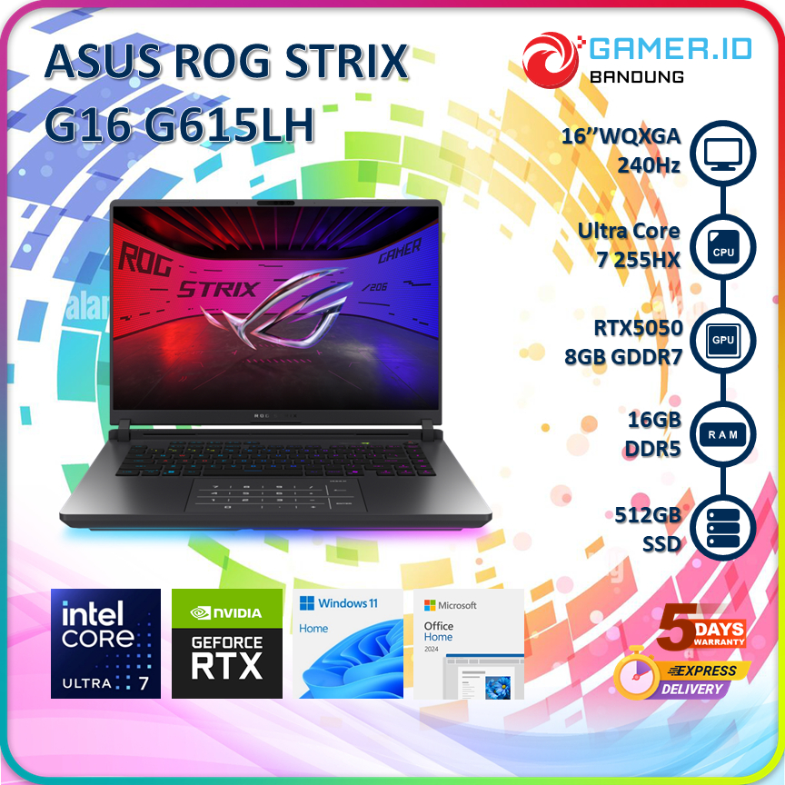 ASUS ROG STRIX G16 G615LH ULTRA 7 255HX RTX5050 16GB 512GB 16" WQXGA IPS 240HZ
