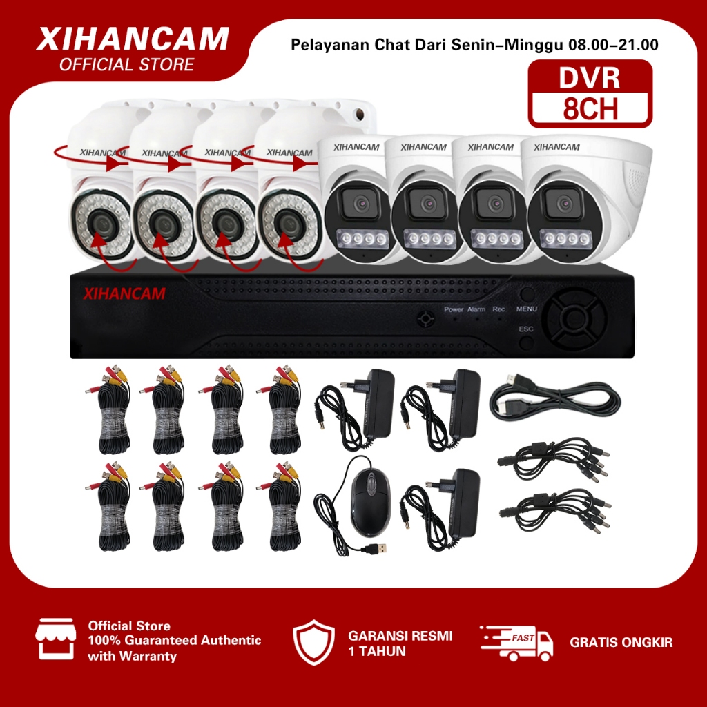 XIHANCAM Paket Lengkap DVR CCTV 8 Channel 2MP Kit Kamera CCTV Analog PTZ Audio Komplit XVR CCTV 8CH