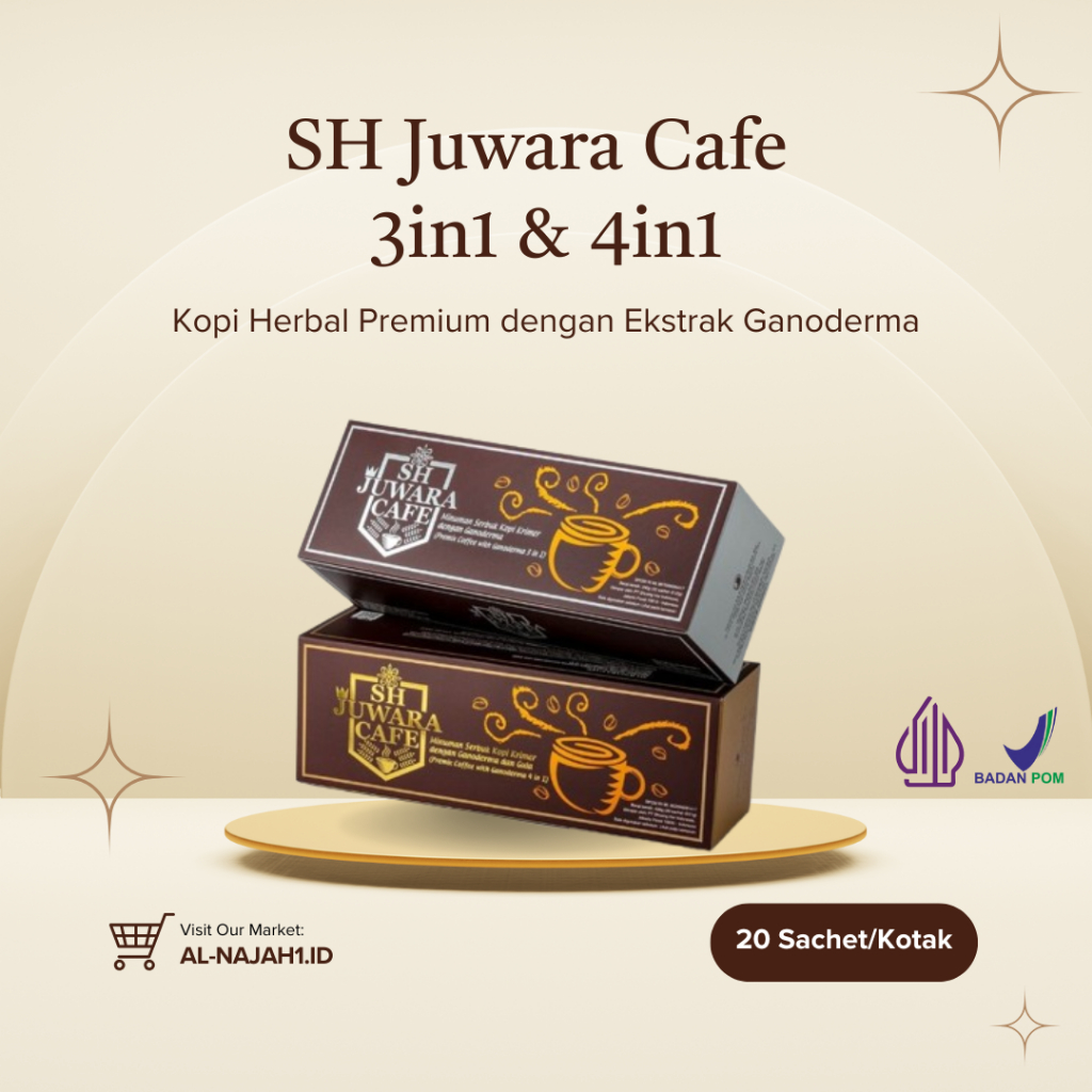 

SH Juwara Cafe 3in1 & 4in1 (1 Box Isi 20 Sachet) Kopi Juwara Kopi Kesehatan Kopi Ganoderma Kopi Kesehatan Mengandung Ganoderma