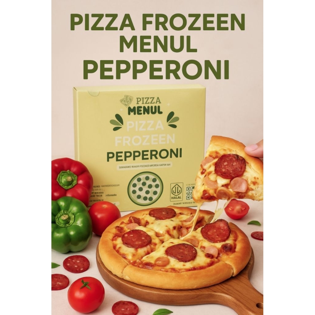 

pizza frozen supreme - 200gr - menul pepperoni mozarella daging cincang -praktis - bersertifikat - pengiriman instan