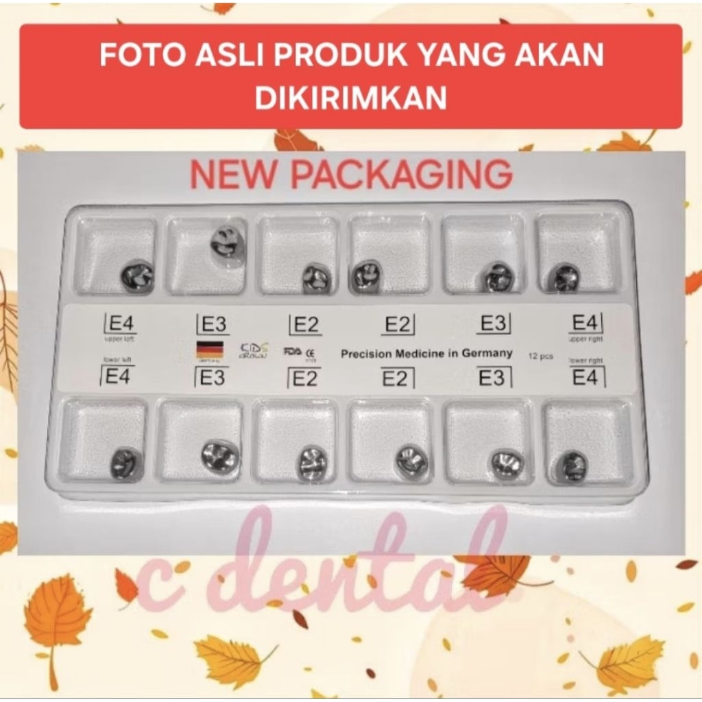 [12 Pcs] Dental Pedodontic Crown Metal Stainless Steel SSC Gigi Sulung Molar Anak Pack