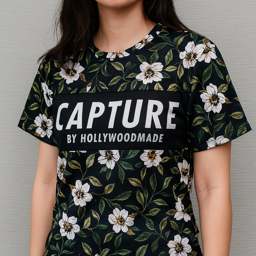 Kaos Crop Wanita Floral Oversize CAPTURE Bunga AOP Unisex Size L XL