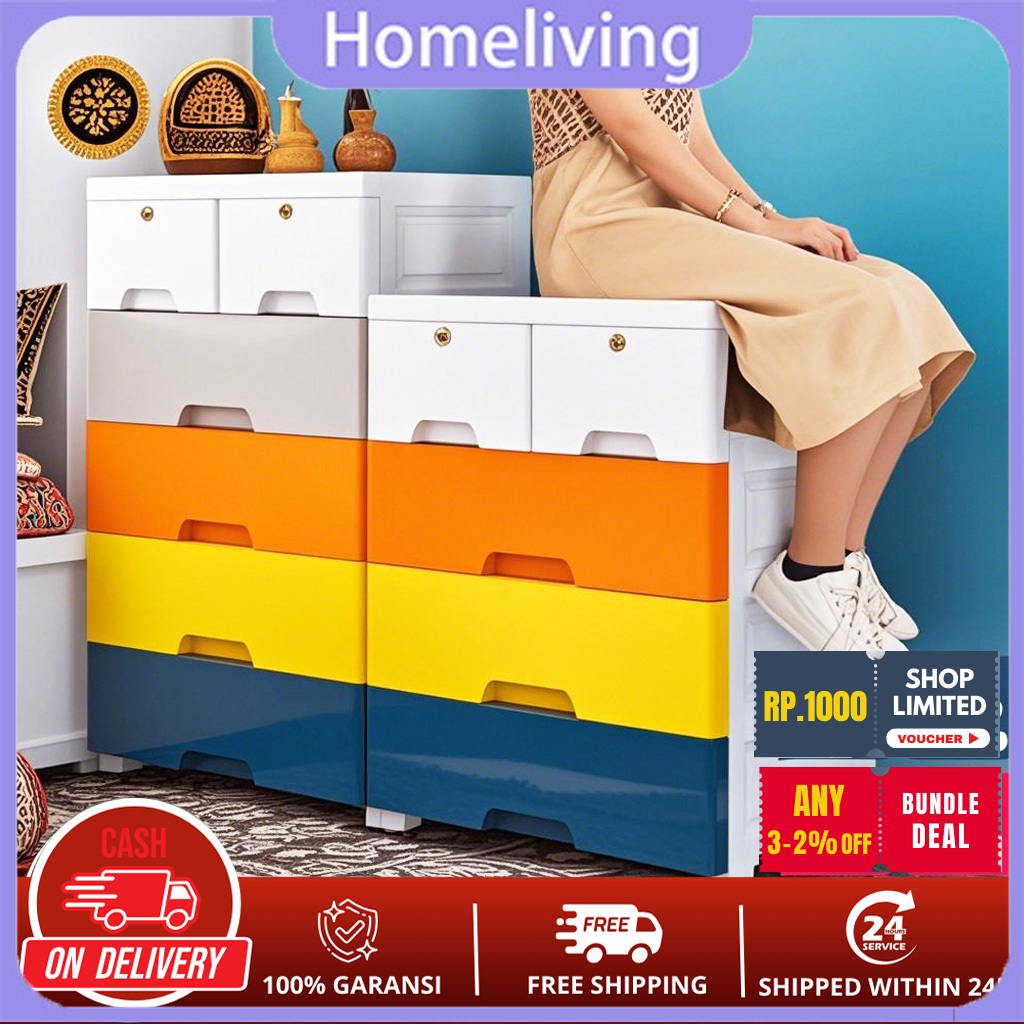 Homeliving Lemari Plastik Susun Lemari Pakaian Anak 4 5 Tingkat Tempat Penyimpanan Mainan/Snack/Baju