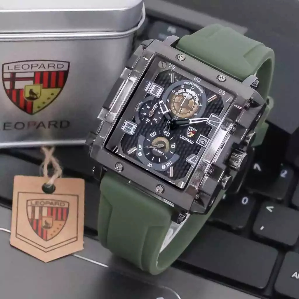 Jam Tangan Pria Leopard 8826 Chrono Strap Rubber Original