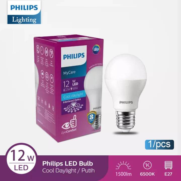 Lampu Bohlam LED Philips 12 Watt Putih/Cool Day Light (12W 12Watt 12 W)