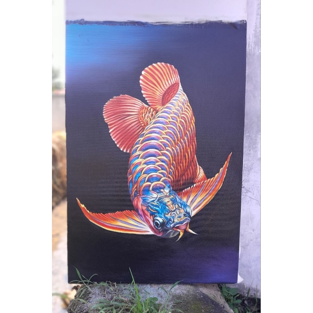 lukisan ikan Arwana super red,lukisan asli buatan tangan no print ataupun sejenisnya,ukuran lukisan 