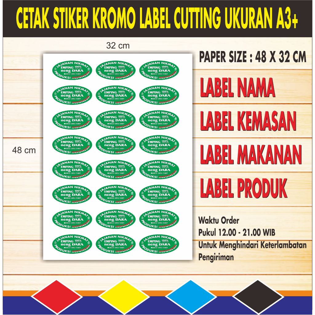 

CETAK STIKER KROMO LABEL, CUTTING UKURAN A3+