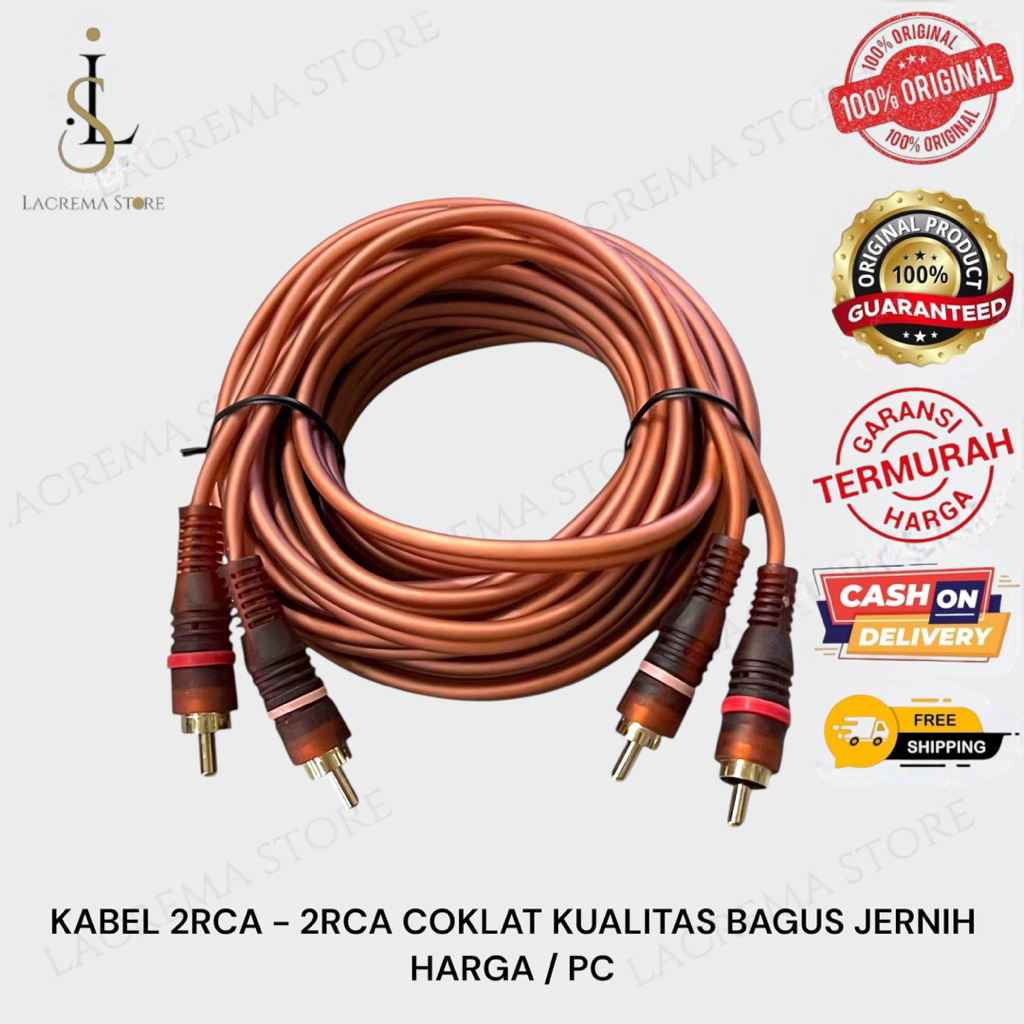 KABEL 2 RCA TO 2 RCA 5 METER COKLAT KABEL 2-2 RCA 5 METER FULL TEMBAGA ASLI