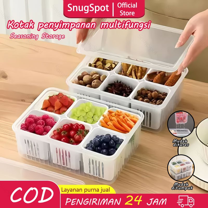 Storage Toples Box Persegi Kotak Penyimpanan Makanan  Kulkas Dengan Sekat untuk Buah Sayur dan Bumbu