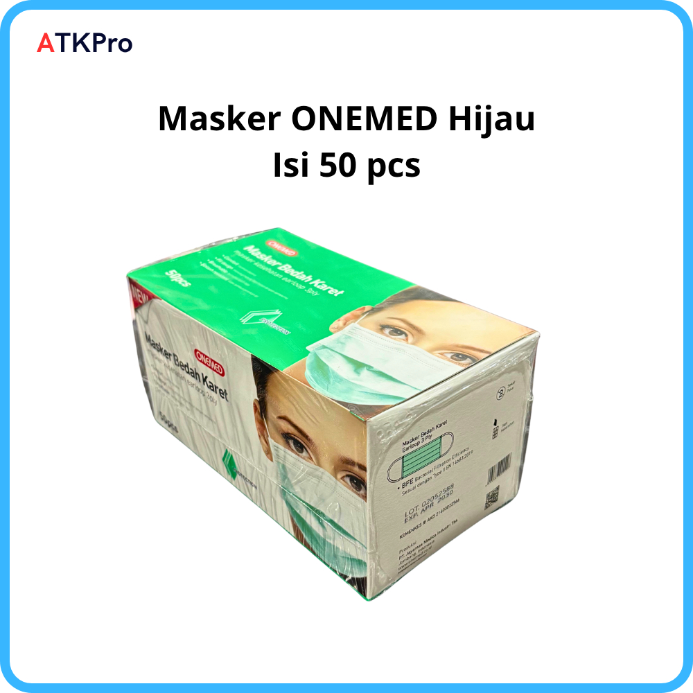ONEMED Masker Karet Medis Hijau Isi 50 Pcs Masker Earloop Warna Hijau ONEMED Masker Earloop Hijau