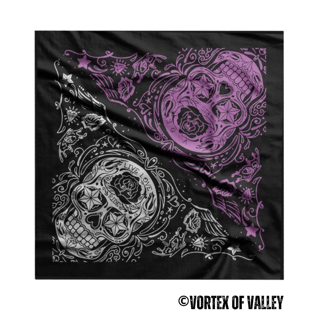 VoV - Slayer Bandana Syal Scarf Mask Premium Motif Tengkorak Twotone Purple White