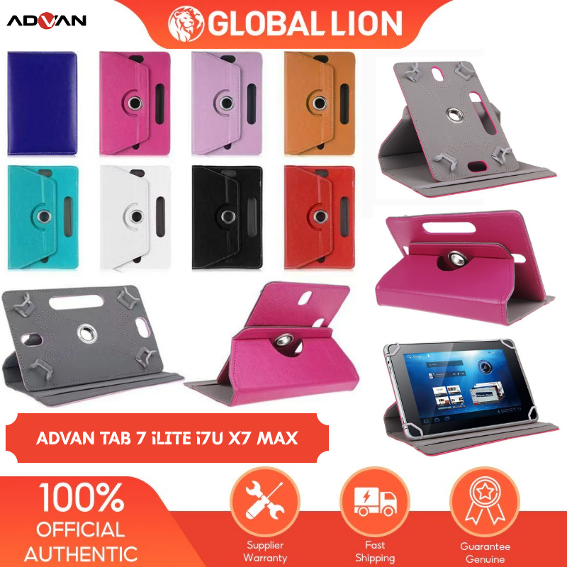 Advan Tab 7 2020 i Lite i7u X7 Max Leather Flip Casing Berputar 360 Rotary Case Standing Cover