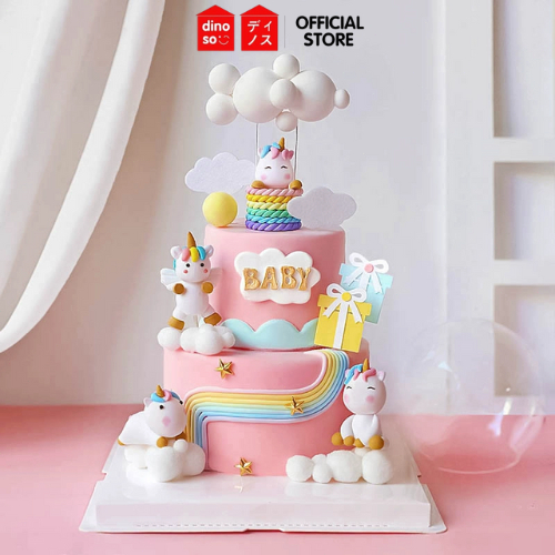Dinoso Cake Topper Unicorn 3D Hiasan Kue Ulang Tahun Karakter Unicorn Rainbow Lucu Untuk Dekorasi