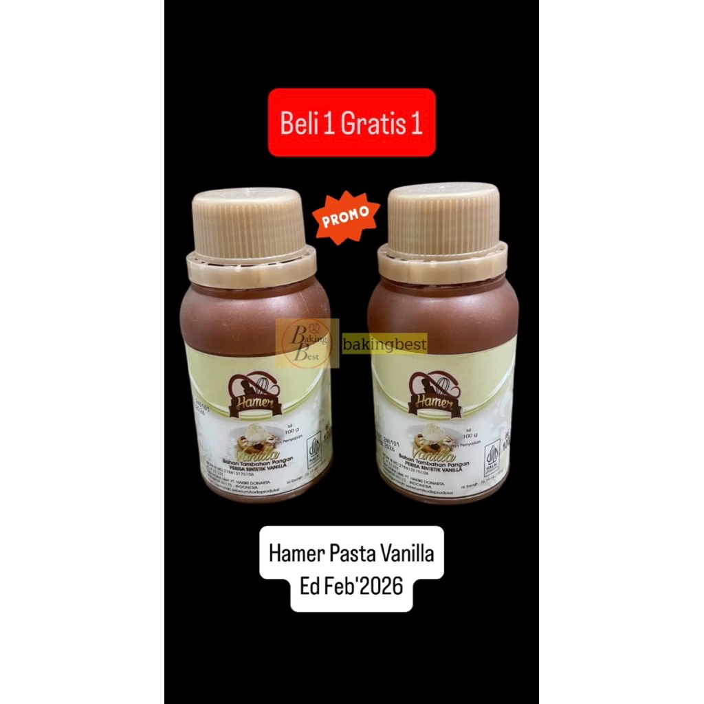 

PROMO Beli 1 Gratis 1 Hamer Vanilla , Pandan , Strawberry 100 gr Halal BPOM RI