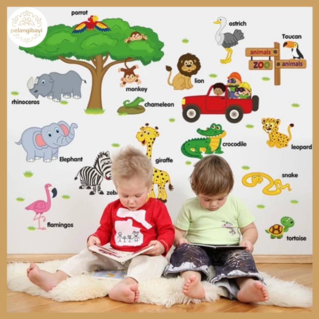 Wall Sticker Pohon Animal Hewan Anak Jerapah Stiker Dinding Ruang TK Kelas