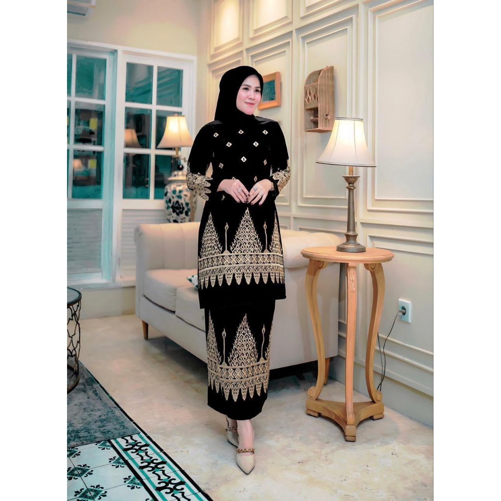 setelan baju kurung Melayu 2025 baju kurung wanita bordir set Tunik Malaysia
