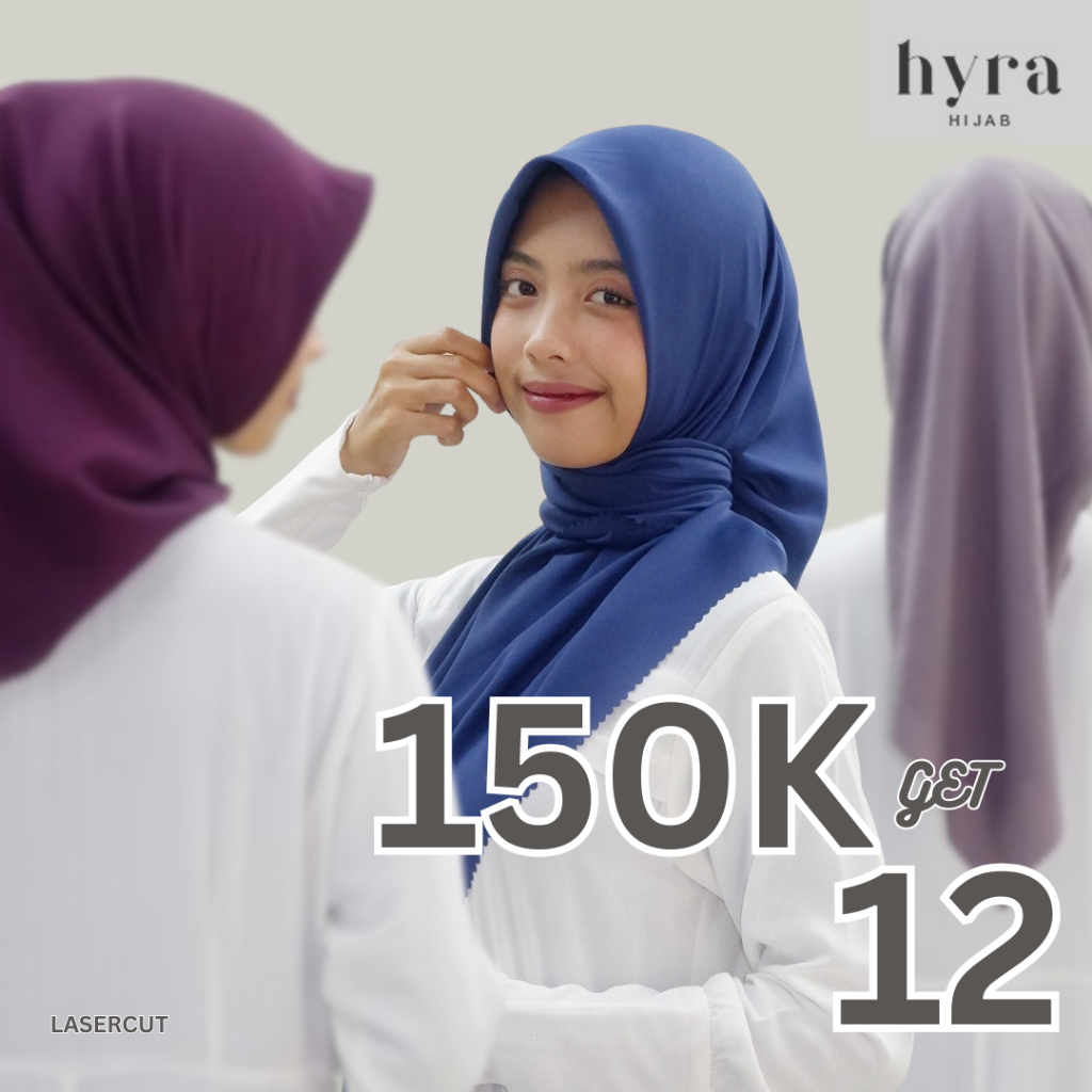 HYRA Paket Reseller 150k Get 12 Kerudung Lasercut Segi Empat Hijab Polos