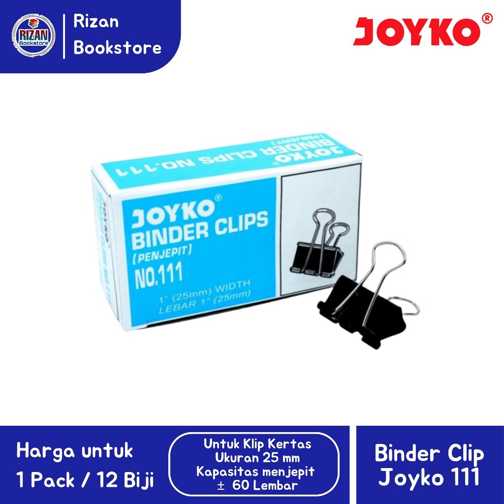 

[1 PACK / 12 Buah] Binder Clip / Penjepit Kertas JOYKO 111