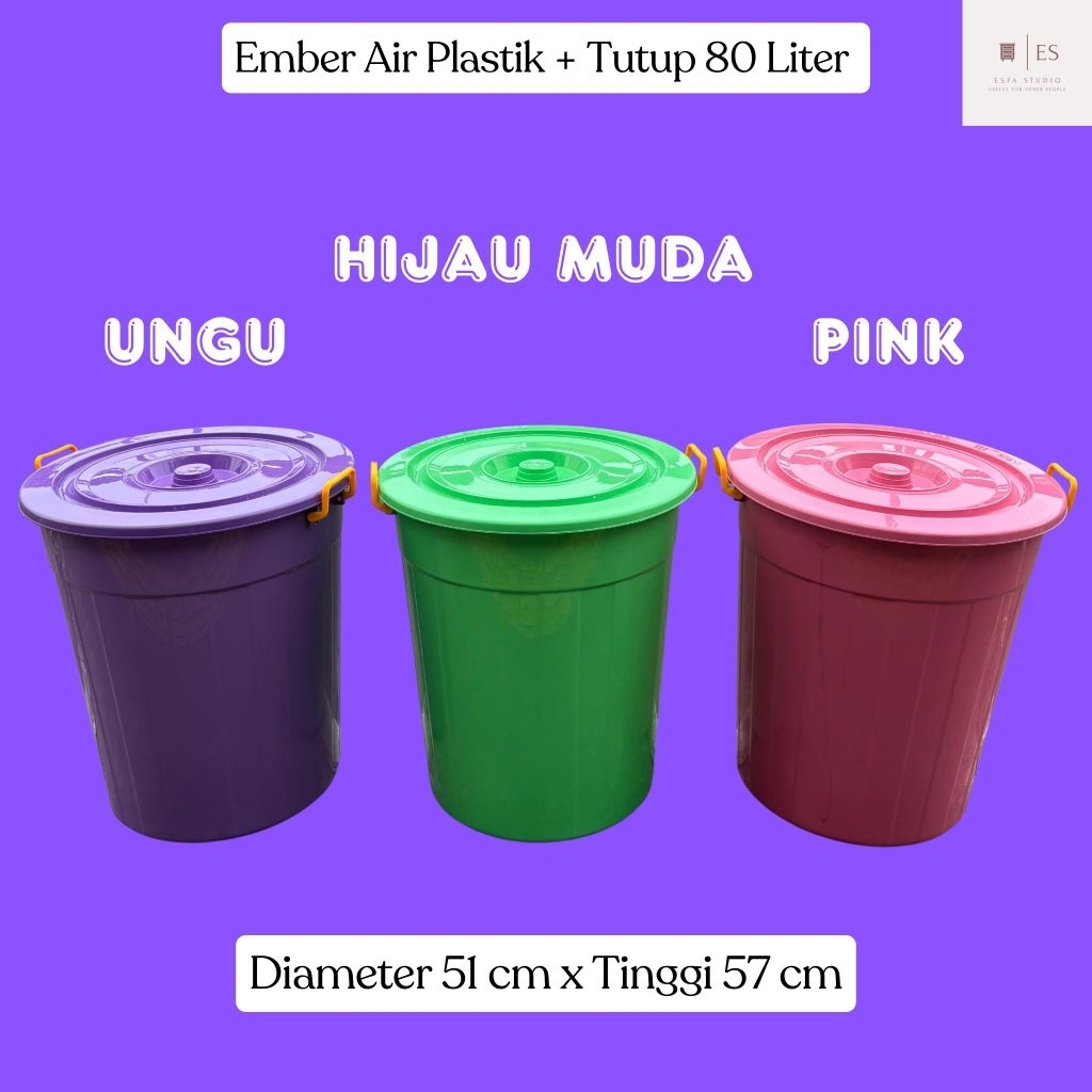 Ember Air Plastik + Tutup 80 Liter Warna / Ember Air Plastik Besar Jumbo Ember Deden Bak Mandi Air
