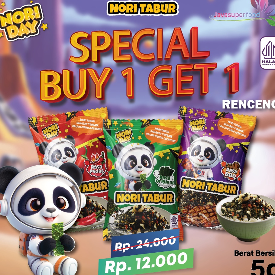 

Flash Sale BUY 1 GET 1 NoriDay Nori Tabur Rice Noodle Halal Rumput Laut Panggang 1 RENCENG ISI 12PCS 5g