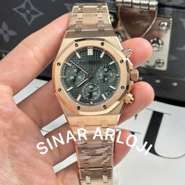 JAM TANGAN PRIA AUDEMARS PIGUET CHRONOGRAPH 41mm ROSEGOLD HIJAU AUTOMATIC SWISS APS CLONE #Jamtangan