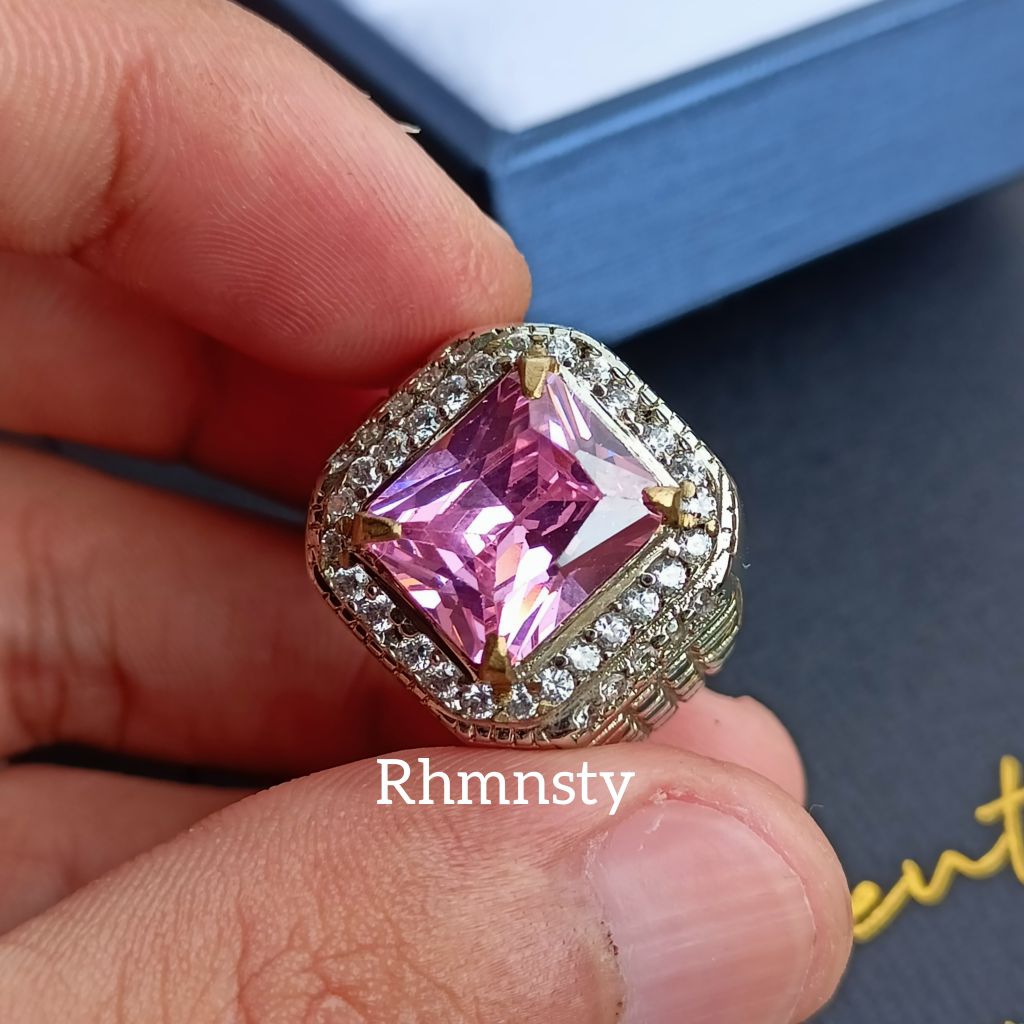 Cincin Batu Pink Diamond Kotak cutting
