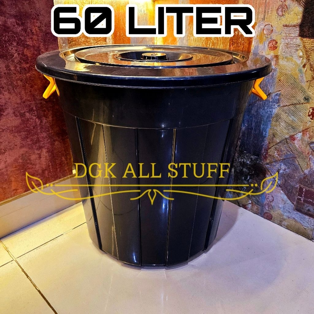 Tong Gentong Ember Bak Bertutup Tutup Air Mandi Sampah Outdoor BESAR Jumbo Serbaguna Plastik 60 Lite