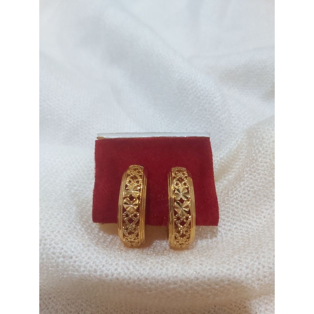 Preloved Anting Ukir  Lapis Emas 24K Zhulian, Anting Lapis Emas 24K