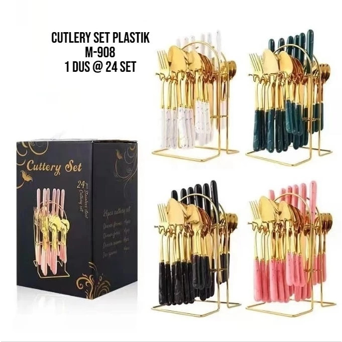 Sendok Cutlery Set Sendok Sultan Makan Set isi 24 Set Gold Marble Sendok Makan