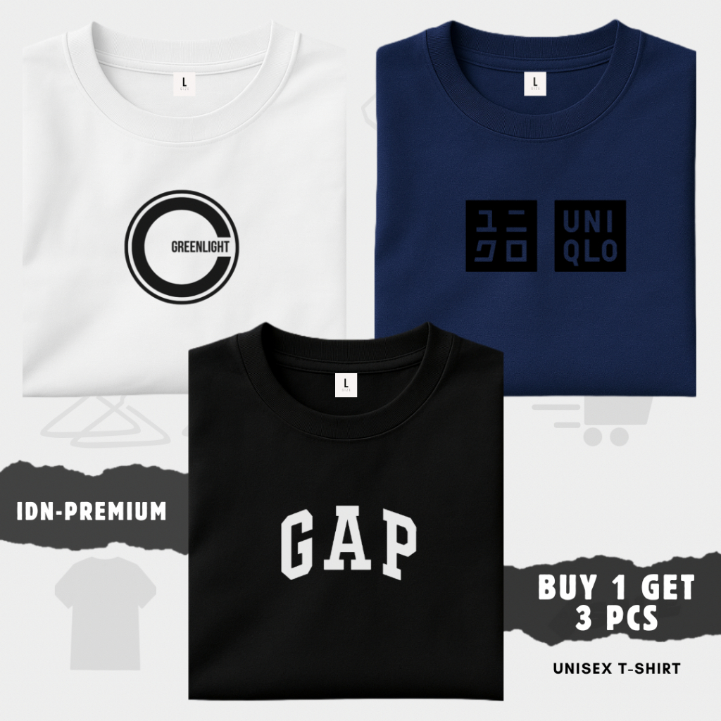 BUY 1 GET 3 PCS - Kaos Distro Pria Wanita T-Shirt Lengan Pendek - Logo GL O Hitam - UniqIo Cn Hitam 