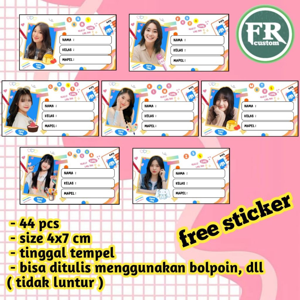 

(free sticker) 44 pcs Sticker Mapel Tema Member JKT48 - Stiker Label Nama Buku Pelajaran Sekolah Terbaru