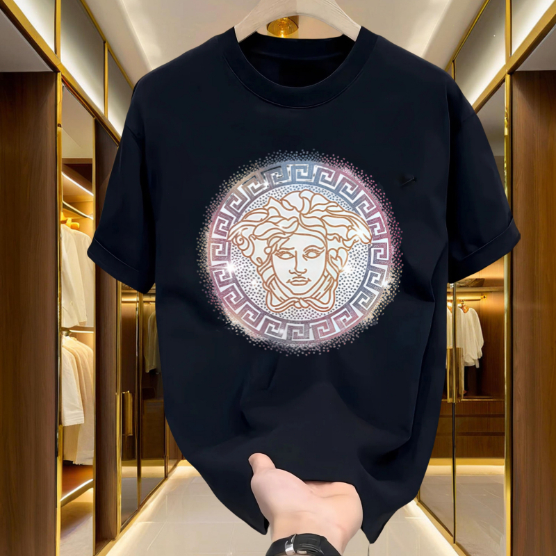 Cetakan baju pendek pria dan wanita VERSACE Medusa dengan motif besar