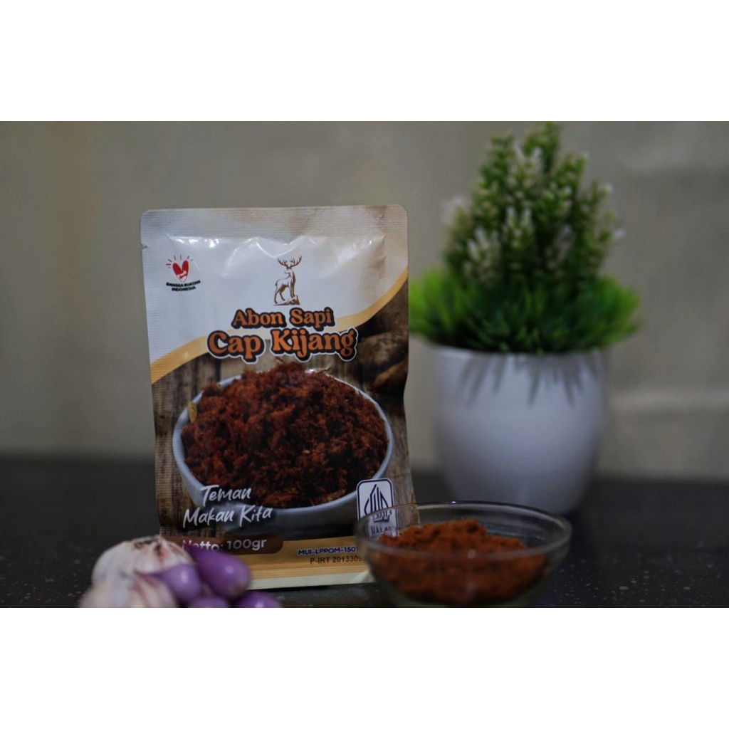 

abon ayam dan abon sapi cap kijang kemasan 100gr