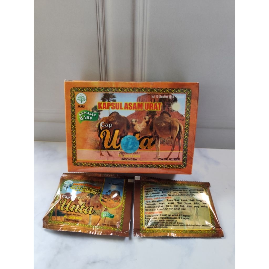 KAPSUL ASAM URAT DAN PEGAL LINU CAP UNTA ISI 10 SACHET ORIGINAL BERHOLOGRAM BIRU