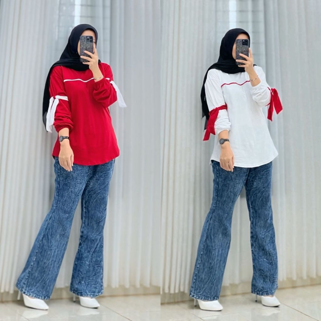 SETCEL MERAH PUTIH BY JEVANNI/ SET JEANS MODEL CUTBRAY