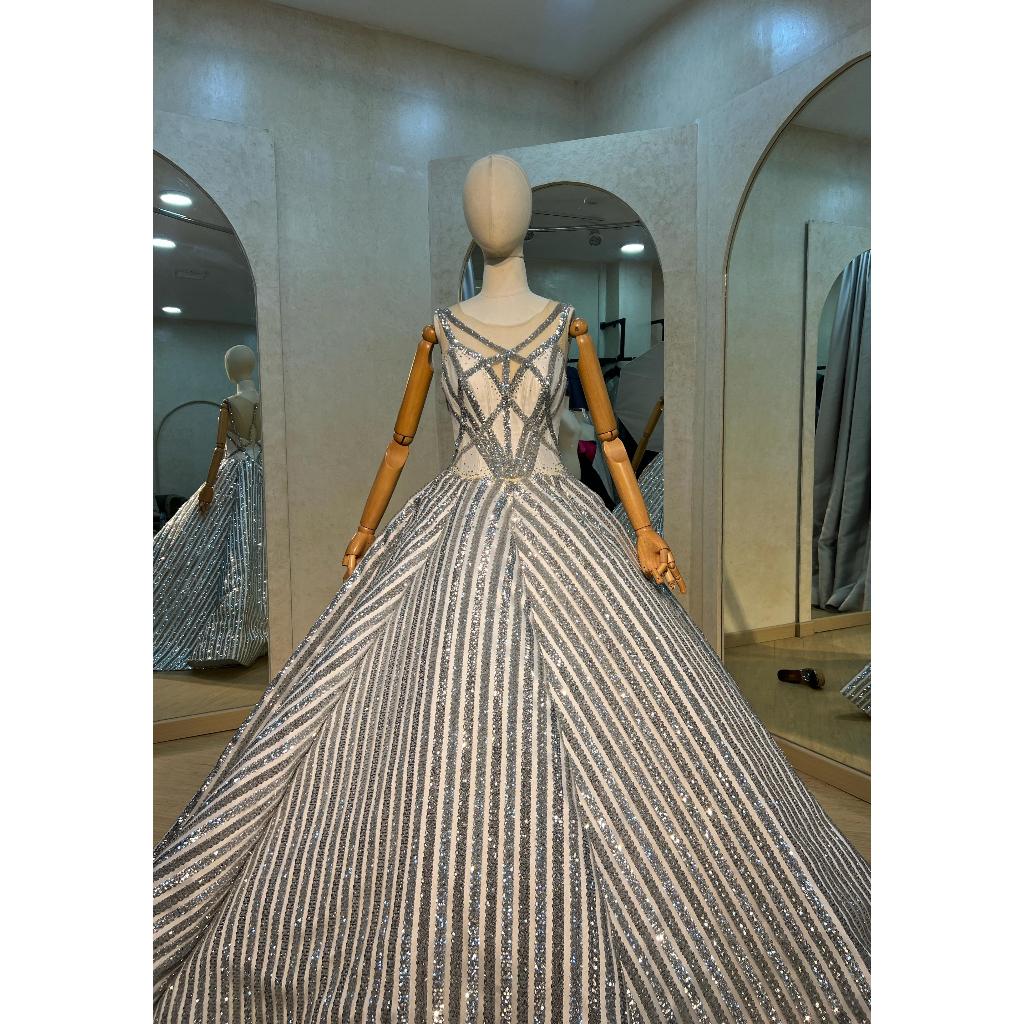 Gown Premium/Gaun Pesta/Ballgown Elegan Mewah Dress Wanita Warna White/Silver/Biru/Putih/Blue/Payet/